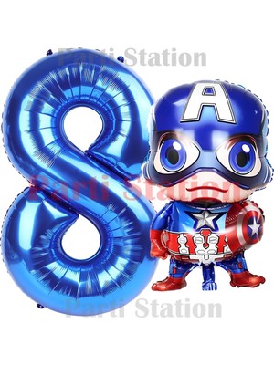 Parti Station Captain America 8 Yaş Lacivert Folyo Rakam Balon Seti