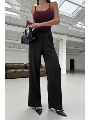 Hersteller Bol Paça Yüksek Bel Siyah Palazzo Pantolon