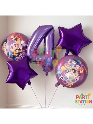 Parti Station K-Pop Temalı 4 Yaş Doğum Günü Balon Seti 5 Parça