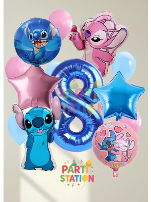 Parti Station Stitc & Angel Balon Seti 8 Yaş Doğum Günü 13 Parça Parti Seti