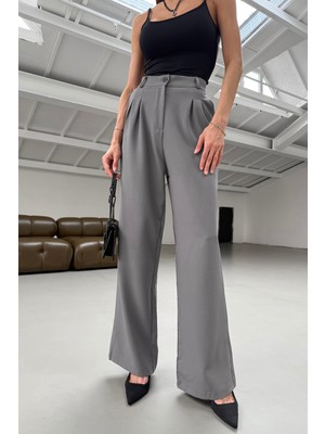 Hersteller Bol Paça Yüksek Bel Gri Palazzo Pantolon