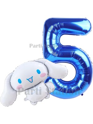 Parti Station Sanrio Cinnamoroll Konsept Folyo Balon ve 5 Yaş Lacivert Folyo Rakam Balon Seti