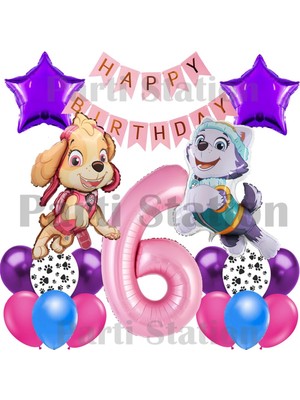 Parti Station Paw Patrol Skye ve Everst Konsept 6 Yaş Doğum Günü Parti Balon Seti