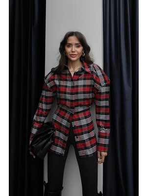 Havoş Kırmızı Arkası Bağlama Detaylı Ekose Gömlek