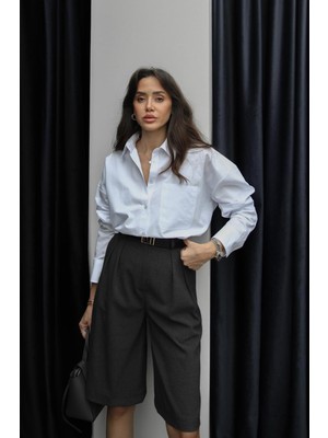 Havoş Beyaz Tek Cepli Oversize Gömlek