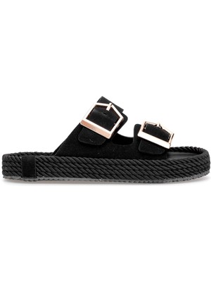 Ayakkabı Fuarı Elit PM46 K01 Kadın Düz Terlik Siyah