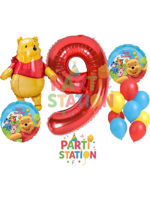 Parti Station Winnie The Pooh Konsept 9 Yaş Doğum Günü Balon Seti – Ayı Karakterli 12 Parça Balon Seti