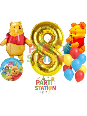 Parti Station Winnie The Pooh Temalı 8 Yaş Doğum Günü Balon Seti – Winnie Karakterli 12 Parça Balon Seti