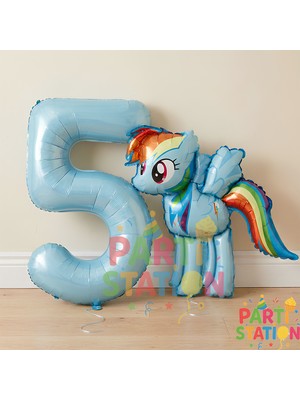 Parti Station My Little Pony Konsept Rainbow Dash Balon ve 5 Yaş Mavi Rakam Balon Seti