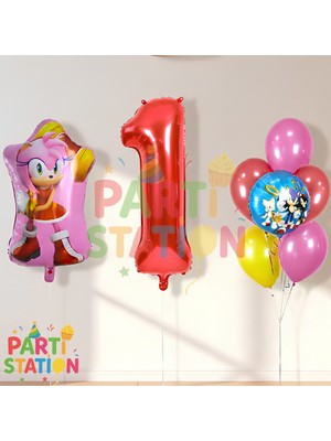 Parti Station Sonic ve Amy Temalı 1 Yaş Doğum Günü Balon Seti 8 Parça