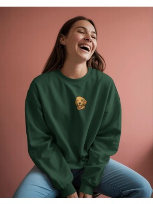 Muhtar Store Golden Retriever Baskılı Kadın Sweatshirt – Minimal Göğüs Baskı Antrasit Regular Fit