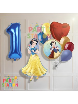 Parti Station Pamuk Prenses Konsept 1 Yaş Folyo Balon Seti 9 Parça Set