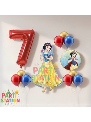Parti Station Pamuk Prenses 7 Yaş Doğum Günü Balon Seti - 11 Parça Konsept Folyo ve Lateks Balon Seti