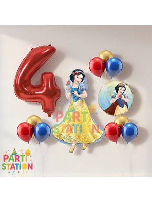 Parti Station Pamuk Prenses 4 Yaş Doğum Günü Balon Seti - 11 Parça Konsept Folyo ve Lateks Balon Seti