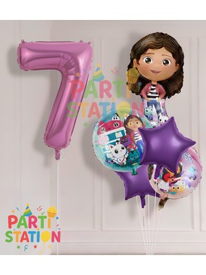 Parti Station Gabby Dollhouse 7 Yaş Konsept Doğum Günü Partisi Balon Seti
