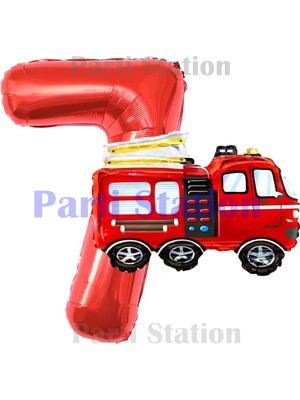 Parti Station Fireman Itfaiye Konsept 7 Yaş Kırmızı Folyo Rakam Balon Seti