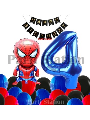 Parti Station Örümcek Adam 4 Yaş Balon Set Örümcek Adam Konsept Doğum Günü Balon Set