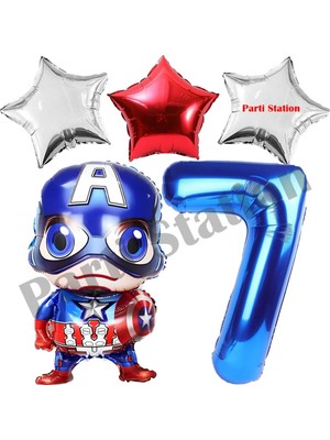 Parti Station Avengers Captain America Konsept 7 Yaş Lacivert Rakam Balon Set Kaptan Amerika Doğum Günü Set