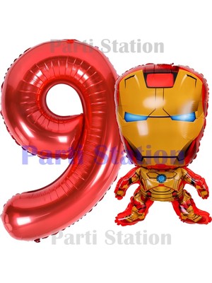 Parti Station Avengers Iron Man 9 Yaş Kırmızı Folyo Rakam Balon Seti
