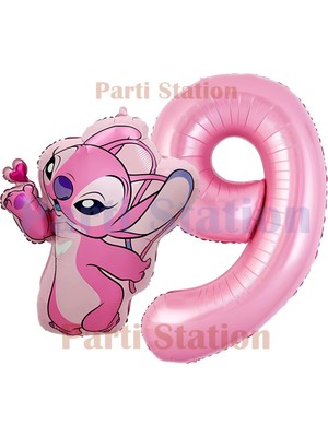 Parti Station Lilo Stitch Balon ve Angel Balon Konsept 9 Yaş Doğum Günü Balon Seti
