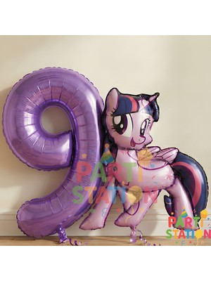 Parti Station My Little Pony Konsept Twilight Sparkle Balon ve 9 Yaş Mor Rakam Balon Seti