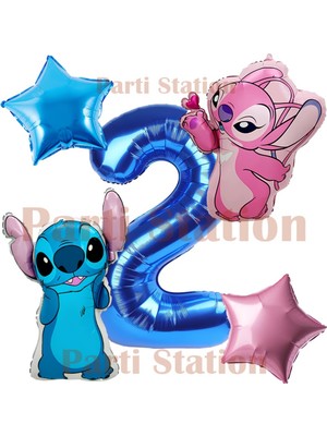 Parti Station Lilo Stitch ve Angel 2 Yaş Lacivert Rakam ve Yıldız Folyo Balon Doğum Günü Parti Seti