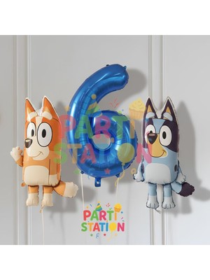 Parti Station Bluey ve Chilli Konsept 6 Yaş Folyo Balon Seti – Rakam Balonlu Doğum Günü Parti Süsü