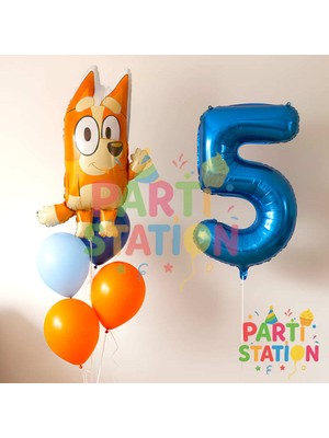 Parti Station Bluey Chilli Temalı 5 Yaş Folyo Balon Seti – Rakam Balonlu Doğum Günü Parti Süsü