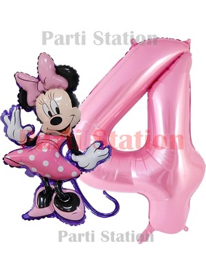 Parti Station Minnie Mouse Konsept 1 Yaş Pembe Folyo Rakam Balon Seti