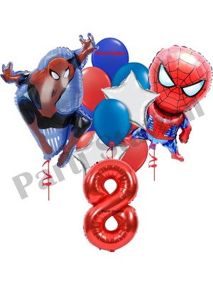 Parti Station Örümcek Adam 8 Yaş Balon Set Avengers Örümcek Adam Konsept Doğum Günü Kırmızı Rakam Balon Set