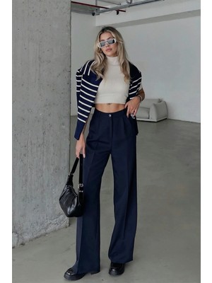 Hersteller Bol Paça Yüksek Bel Lacivert Palazzo Pantolon
