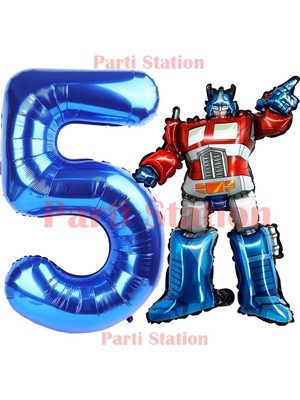 Parti Station Transformers Optimus Prime 5 Yaş Doğum Günü Balon Seti Folyo Rakam Balon