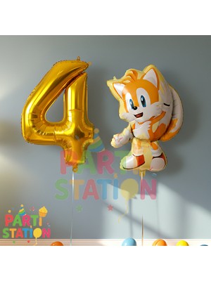 Parti Station Sonic Tails 4 Yaş Folyo Balon Seti – Rakam 1 Doğum Günü Parti Süsü