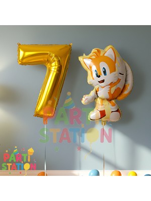 Parti Station Sonic Tails 7 Yaş Folyo Balon Seti – Rakam 1 Doğum Günü Parti Süsü