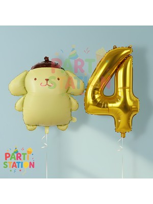 Parti Station Kuromi Konsept Pompompurin ve 4 Yaş Rakam Balon Doğum Günü Parti Balon Seti