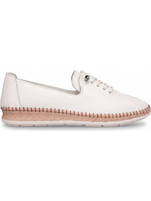 Voyager 8786 Kadın Hakiki Deri Casual Ayakkabı Ekru