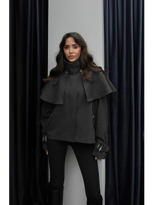 Havoş Antrasit Çıkarılabilir Pelerin Detaylı Trençkot