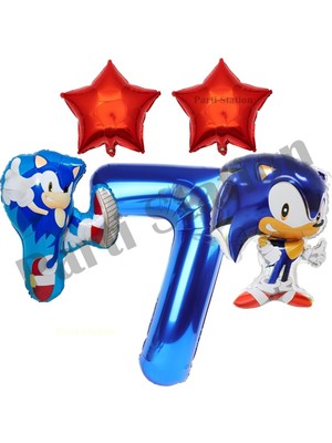 Parti Station Sonic Boom 7 Yaş Lacivert Rakam Folyo Balon Set Sonic Konsept Balon Set