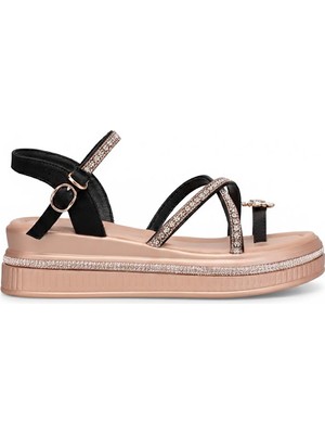 Guja 26Y428-2 Kadın Taşlı Düz Sandalet Siyah