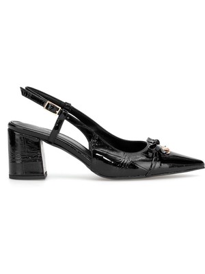 Ayakkabı Fuarı Elit ZK2706 Kadın Rugan Klasik Topuklu Ayakkabı Siyah