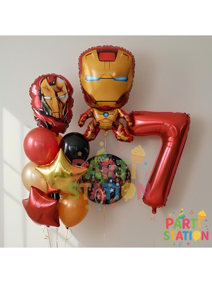 Parti Station Avengers Iron Man 7 Yaş Doğum Günü Balon Seti | 10 Parça Demir Adam Balon Parti Seti