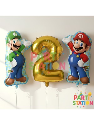 Parti Station Super Mario & Luigi 2 Yaş Gold Rakam Balon Seti