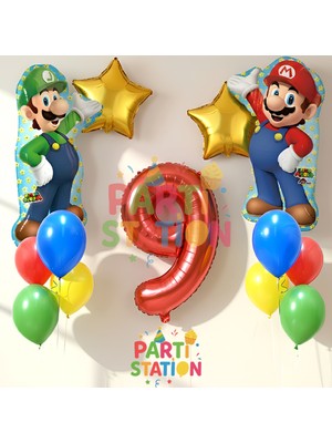 Parti Station Super Mario 9 Yaş Balon Seti Mario & Luigi Balon, Renkli Balonlar 12 Parça Set