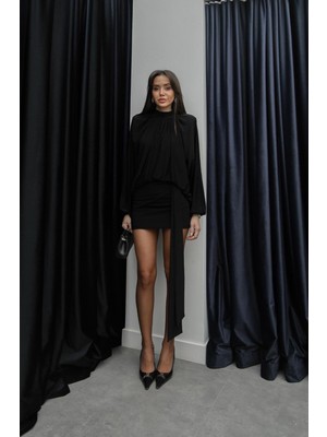 Havoş Siyah Candy Vatkalı Bluz Etek Takım