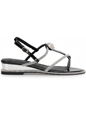 Guja 26Y465-2 Kadın Taşlı Düz Sandalet Siyah