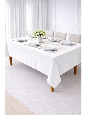 Perdeyap Kadife Dokulu Masa Örtüsü (Beyaz) – Günlük Kullanıma Uygun, Bakımı Kolay