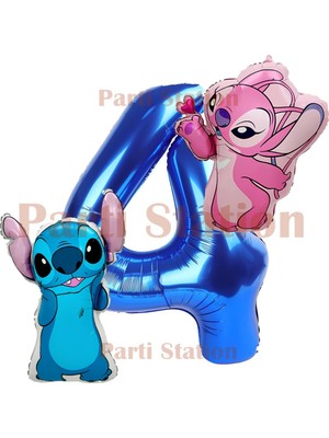 Parti Station Lilo Stitch ve Angel 4 Yaş Lacivert Rakam Balon Doğum Günü Parti Seti