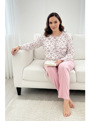 Aydoğan Büyük Beden Kadın Uzun Kol Kroşetalı Patlı Pamuklu Pijama Takımı 4030 BEYAZ13