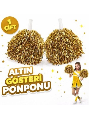 Herşeytrend 1 Çift ( 2 Adet ) Altın Renk 23 Nisan 19 Mayıs 29 Ekim Okul Gösteri Ponponları