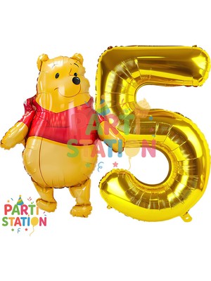 Parti Station Winnie The Pooh Temalı 5 Yaş Gold Folyo Rakam Balon Seti